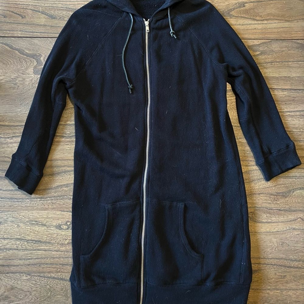 R13 Black Long Zip Hoodie Coat